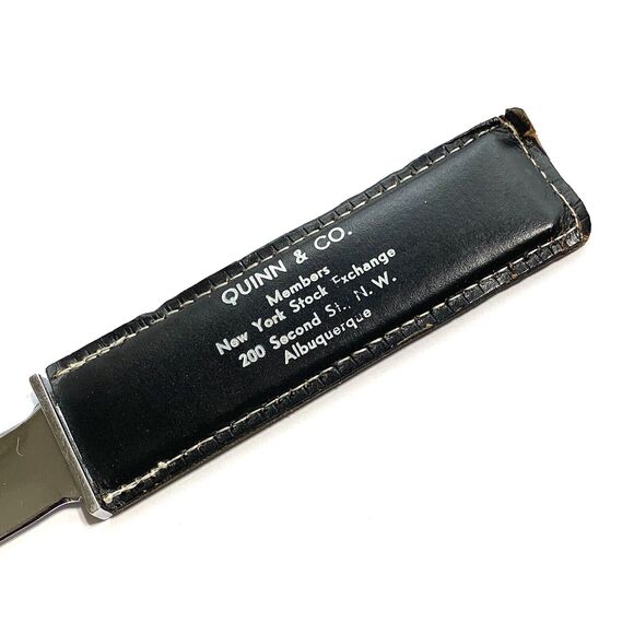 Vintage 9" Letter Opener Advertising Black Leather Sheath 2-Sided MMF Quinn & Co - Picture 3 of 11